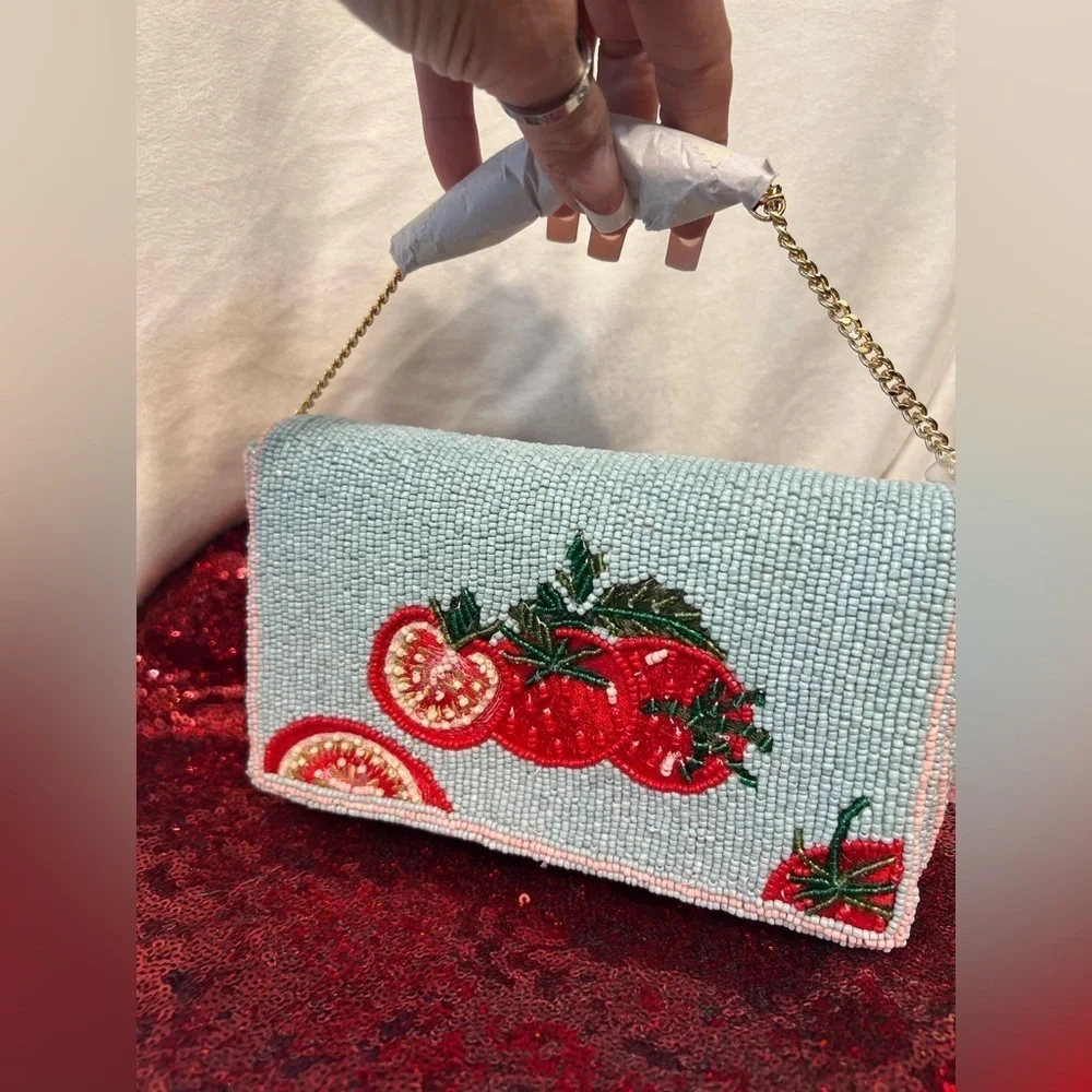 🍅MADE IN INDIA BEAUTIFUL VIRAL Handmade Tomato Beaded Sling Bag-NWT🍅